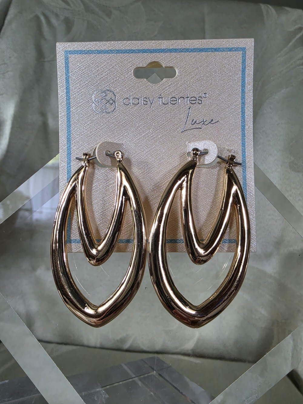 #1181 Daisy Fuentes Rose Gold Double Hoop Drop Earrings